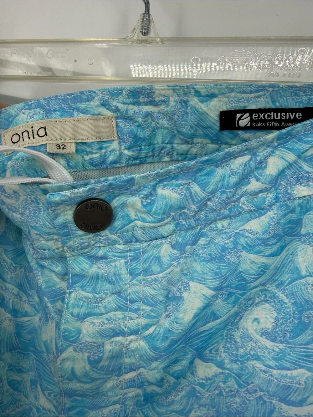 Onia Calder Men Swim Trunks Size 32 Blue Wave‎ Ocean Flat Front Hybrid Shorts